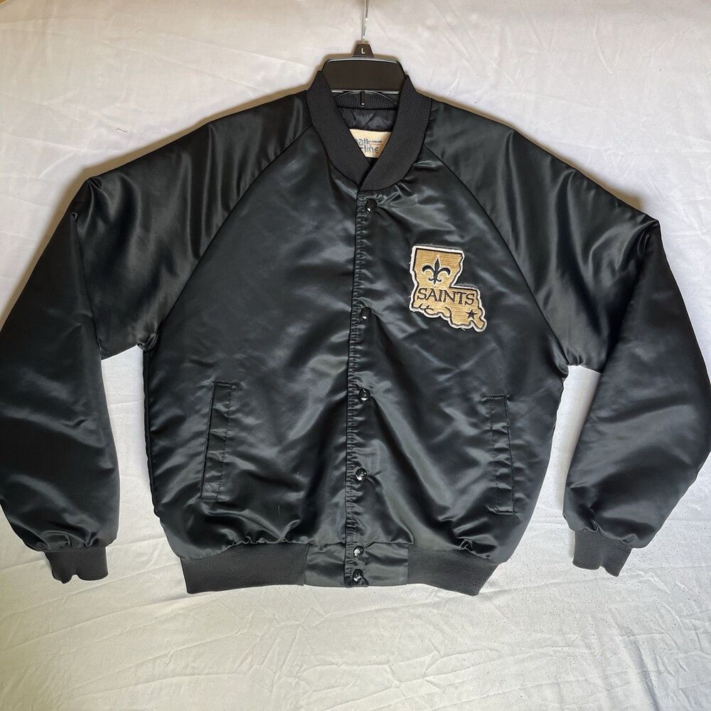 VTG Chalk Line Jacket Mens Large USA Made Satin Black NFL New Orleans Saints 90s